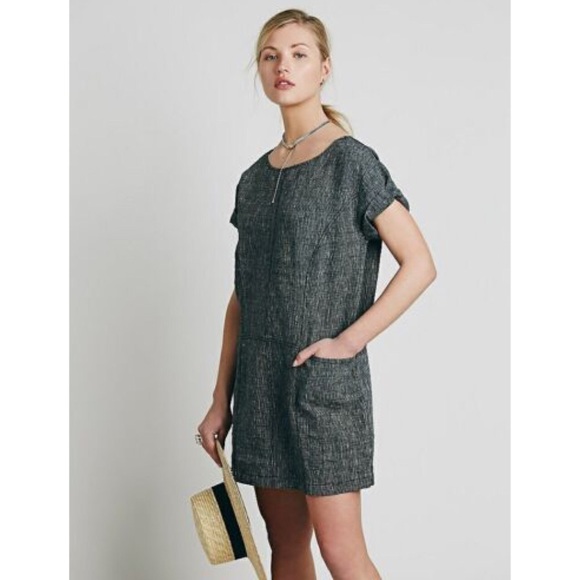 NWT Free People Endless Shore Linen Dress Crew Neck Cuffed Sleeve Sheath Small - Picture 2 of 8